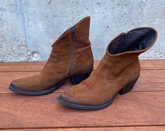 Vintage Brown Suede Ankle Boots: Italian Leather, Size 40 EU