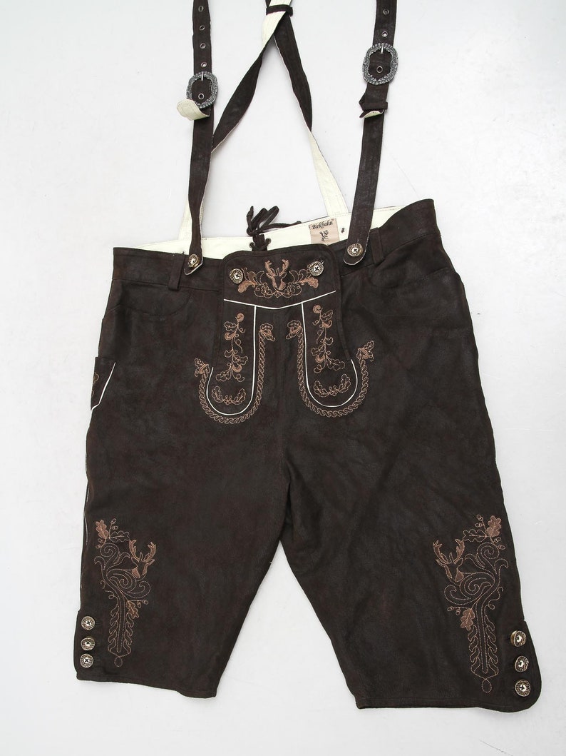 Vintage Men Brown Leather Oktoberfest Overalls Trachten Dirndl Bavarian Overalls Suede Overalls Traditional Ethnic Men Size 56 overalls