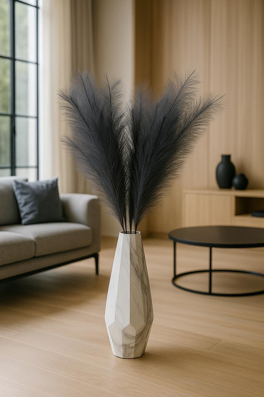 Gray Faux Pampas Grass 47” | Tall Fluffy Artificial Stems for Vase Decor, Boho Wedding, Modern Interiors | Non-Shedding | Ships Worldwide