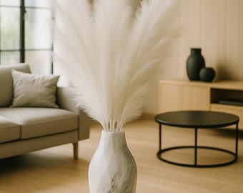 White Faux Pampas Grass 120cm | Fluffy Tall Artificial Stems for Vase, Boho Wedding or Home Decor | Non-Shedding | Free UK Shipping