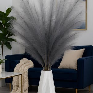 Light Grey Artificial Pampas Grass 120cm | Tall Non-Shedding Faux Stems for Vase, Boho Home Decor & Wedding Styling | Free UK Shipping