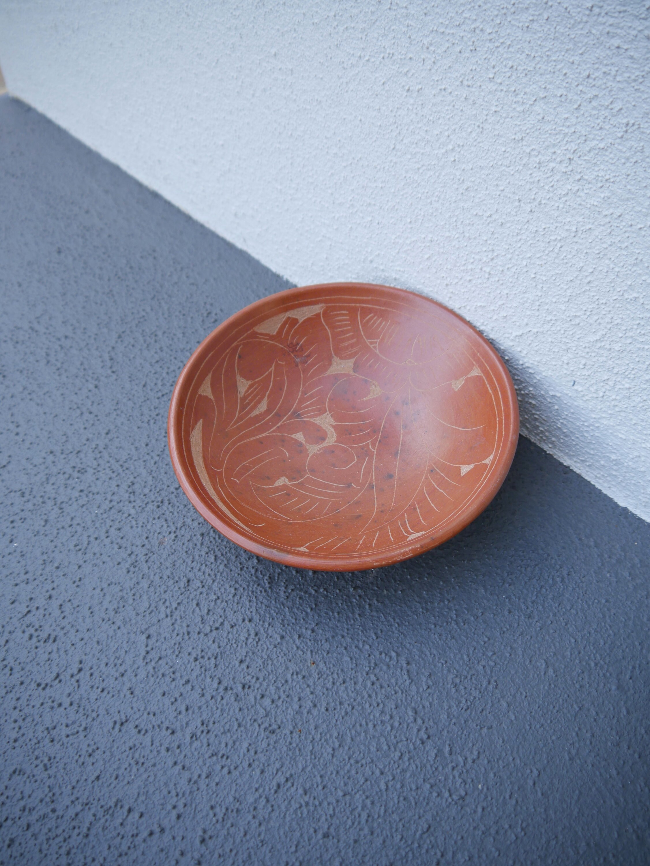 Boho Bowl in Red Clay / Sgraffito Handmade Decorative Bowl / Etsy