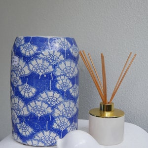 Reggae Large Vase in Blue Floral / Mediterranean Home Devore / Italian Greek Home / Coastal Ceramics / Art Deco / Flower Vase