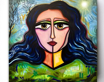 Ze sliep onder een boom #2 origineel schilderij | Collectie vrouwelijke abstractie