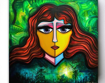 Origineel schilderij Ze sliep onder een boom | Collectie vrouwelijke abstractie