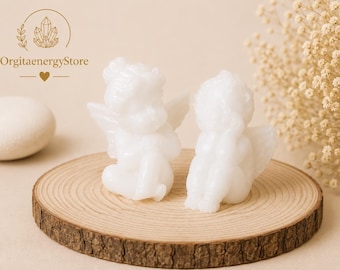 Handmade White Angel Figurine | Guardian Angel Decor | Cute Cherub Statue