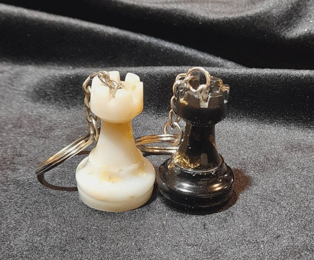 Black and White Keychains Rook Epoxy Resin, Stylish Chess Piece ...