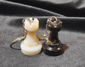Black and White Keychains rook a gift for him and her, a gift for two, chess oiece