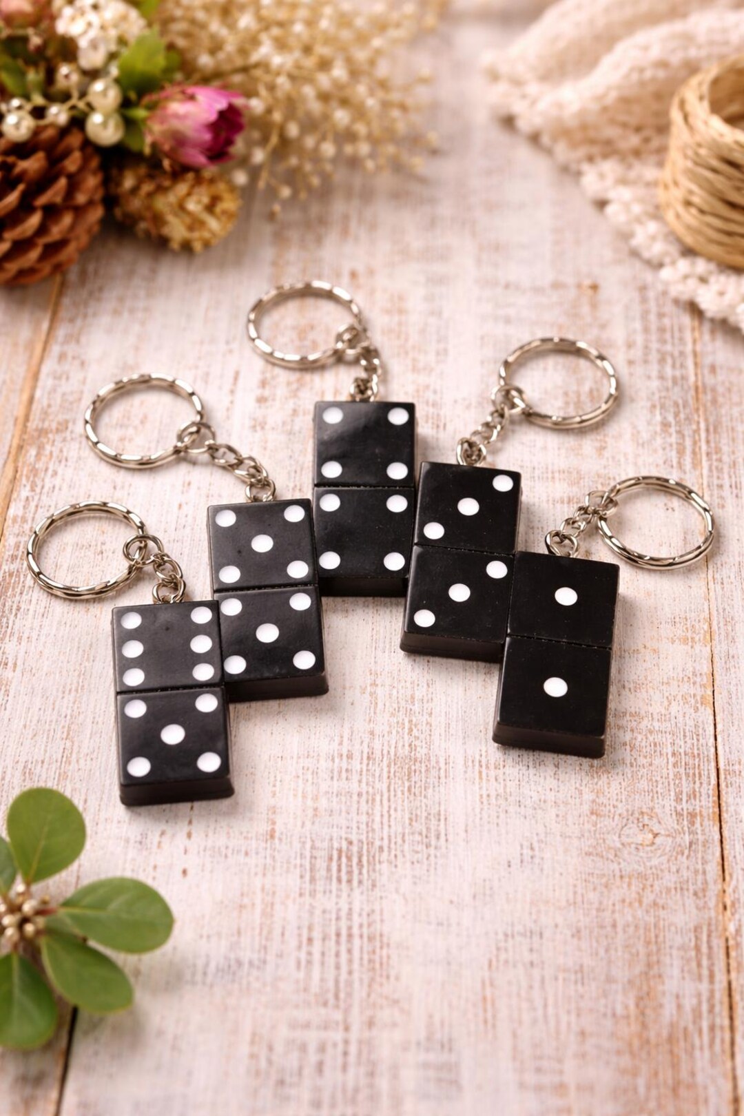 Domino Keychain Black Epoxy Resin, Sleek Handmade Accessory for Keys ...