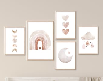 Póster DREAM Arcoíris Guardería Bebé Conjunto Luna Corazón Nube