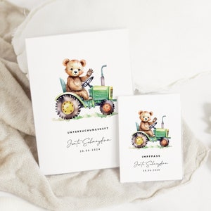 Set U-Heft und Impfpass personalisiert JONTE, Geschenk zur Geburt, Schutzhülle mit Namen, Geschenkidee für Neugeborene, für Jungs, Traktor