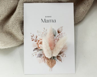 Karte mit Trockenblumen für die Mama zum Muttertag, Geschenk zum Muttertag, Dankeskarte für Mama, Muttertagsgeschenk mit Blumen, FLORA 1