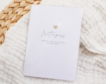 MAVIE maternity record cover personalized with name, maternity record cover with golden heart, protective cover for documents during pregnancy