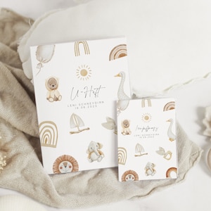 Set U-Heft und Impfpass personalisiert LENI, Geschenk zur Geburt, Schutzhülle mit Namen, Geschenkidee für Baby Mädchen und Jungen, Boho