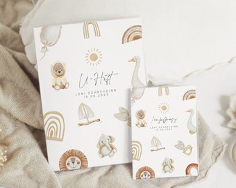 Personalized LENI cover for child health record booklet and vaccination card, as a set or individually, protective cover with name, gift for newborn girls and boys