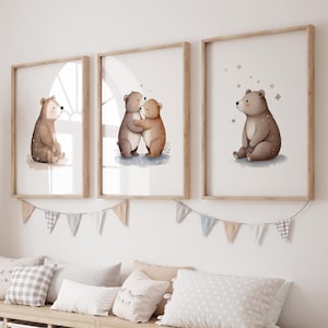 Poster Set Kinderzimmer BAEREN, Kinderposter Bären Sterne, Baby Bilderset, Babyzimmer Tierposter, Bilder Set in A4 oder A3, Tiermotive Bär