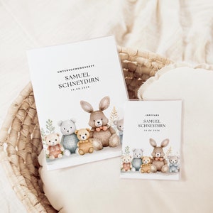 Set U-Heft und Impfpass personalisiert SAMUEL, Geschenk zur Geburt, Schutzhülle mit Namen, Geschenkidee für Baby, süße Tiere, Scandi Design