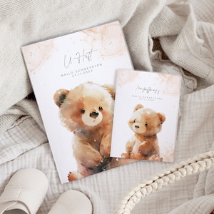 Set U-Heft und Impfpass personalisiert MAILO, Geschenk zur Geburt, Schutzhülle mit Namen, Geschenkidee für Baby Mädchen & Jungen, Bär Design