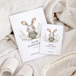 Set U-Heft und Impfpass personalisiert ALVAR, Geschenk zur Geburt, Schutzhülle mit Namen, Geschenkidee für Baby, süßer Hase im Scandi Design