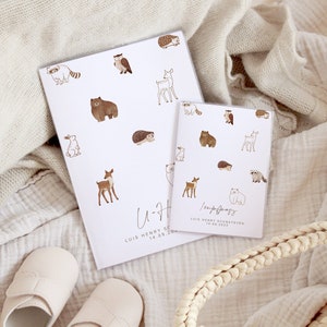 Set U-Heft und Impfpass personalisiert LUIS, Geschenk zur Geburt, Schutzhülle mit Namen, Geschenkidee für Baby Mädchen und Jungen, Waldtiere