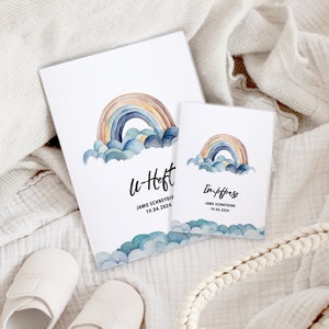 Set U-Heft und Impfpass personalisiert JAMO, Geschenk zur Geburt, Schutzhülle mit Namen, Untersuchungsheft für Jungen, Regenbogenbaby