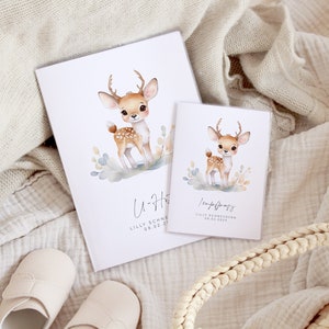 Set U-Heft und Impfpass personalisiert LILLY, Geschenk zur Geburt, Schutzhülle mit Namen, Geschenkidee für Baby Mädchen und Jungen, Reh