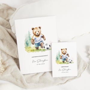 Set U-Heft und Impfpass personalisiert KAI, Geschenk zur Geburt, Schutzhülle mit Namen, Geschenkidee für Neugeborene, Fussball, Bär