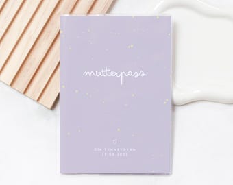 Personalized maternity record book cover GIA – simple and colorful design, delicate purple with name and date – pregnancy gift for baby 2025