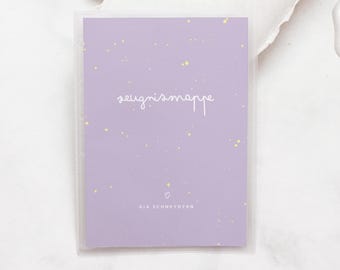 Personalized certificate folder GIA in lilac with yellow dots – gift for girls starting school, folder for certificates and diplomas