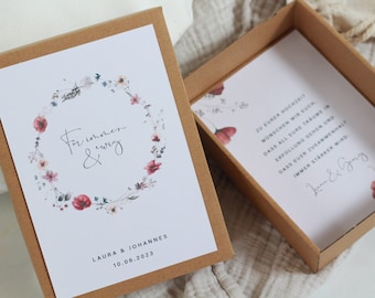 Geschenkbox zur Hochzeit LAURA personalisiert mit Säckchen. Handgemachtes und Kreatives Geldgeschenk mit Namen des Brautpaares.