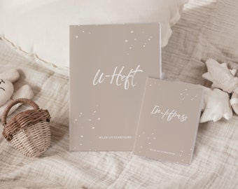 Personalized set of child health record booklet and vaccination certificate "LIO" in beige, please read product details