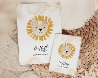 Set U-Heft und Impfpass personalisiert LEON, Geschenk zur Geburt, Schutzhülle mit Namen, Geschenkidee für Jungen, Löwen Design für Babys