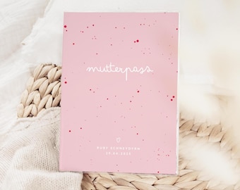 Personalized maternity record book cover RUBY – delicate design in pink, pregnancy gift with name and date, cover for maternity record book