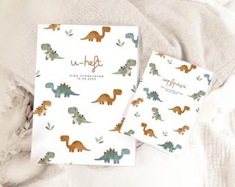 Cover for U-booklet & vaccination certificate DINO with cute dinosaurs – personalized gift for boys and little dino fans