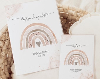 Child health record booklet cover & vaccination record cover – RAINBOW BEIGE, personalized with name and date, cover for the child health record booklet, child health record booklet for rainbow baby
