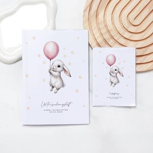 Personalisierte U-Heft & Impfpass Hülle HANNI mit Häschen – Geschenk zur Geburt für Mädchen – einzeln oder im Set, Uheft Hülle mit Namen