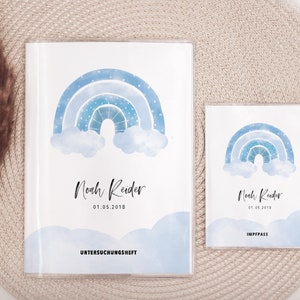 Set U-Heft und Impfpass personalisiert "Regenbogen mit Wolken in Blau" ,, bitte Produktdetails lesen