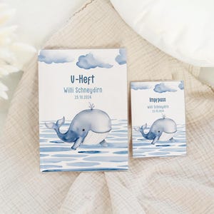 Set U-Heft und Impfpass personalisiert WILLI, Geschenk zur Geburt, Schutzhülle mit Namen, Geschenkidee für Jungen, süßer Wal, für Babys