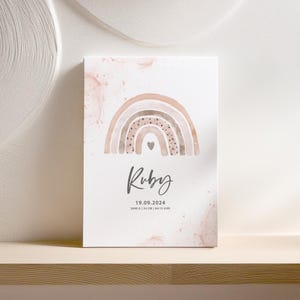 Geburtsposter "REGENBOGEN BEIGE" für das Kinderzimmer, personalisiertes Wandbild Namen, Geschenkidee zur Geburt, individuelle Dekoration