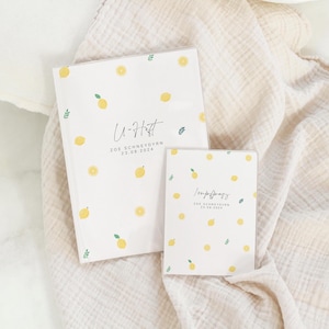 Set U-Heft und Impfpass personalisiert ZOE, Geschenk zur Geburt, Schutzhülle mit Namen, Geschenkidee für Baby, süßes Zitronen Bild, schlicht