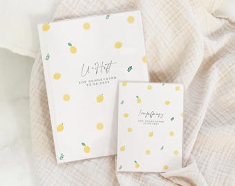 Set U-booklet and vaccination certificate personalized ZOE, gift for birth, protective cover with name, gift idea for baby, cute lemon picture, simple