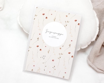 Personalized certificate folder JENNY with delicate flowers in beige – gift for school enrollment – 20 sheets – storage for certificates & diplomas