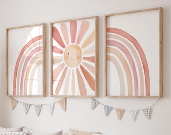 Poster set children's room SUNSHINE, picture set, wall decoration, pictures A4 A3, sun, children's rainbow, rainbow baby, baby room decoration