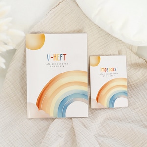 Set U-Heft und Impfpass personalisiert ATA, Geschenk zur Geburt, Schutzhülle mit Namen, Geschenkidee für Baby Mädchen und Jungen, Regenbogen
