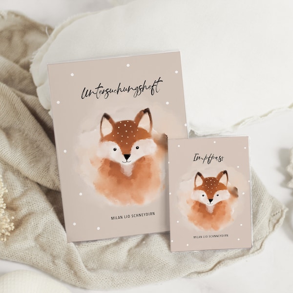 Set U-Heft und Impfpass personalisiert FUCHS, Geschenk zur Geburt, Schutzhülle mit Namen, Geschenkidee für Baby Mädchen und Jungen