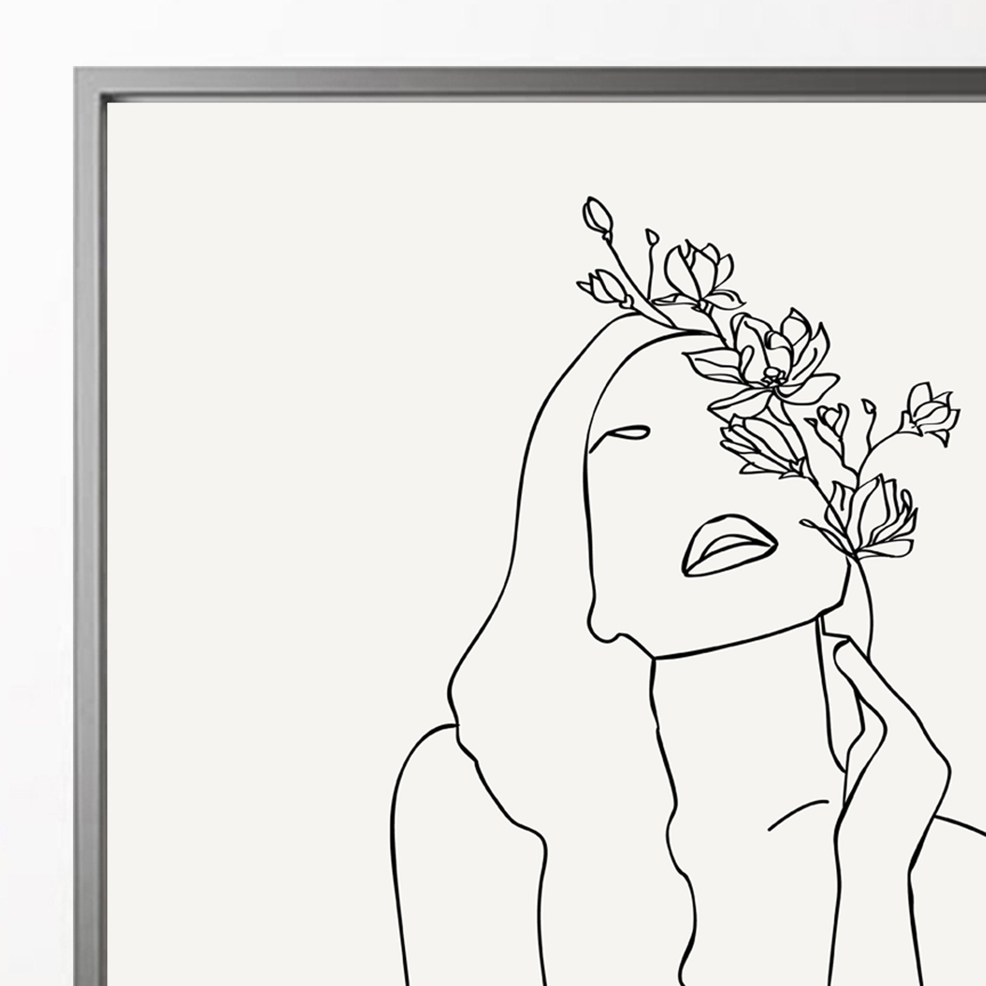 Head of Flowers Art Print Line Art Drawing Woman With Flower Etsy