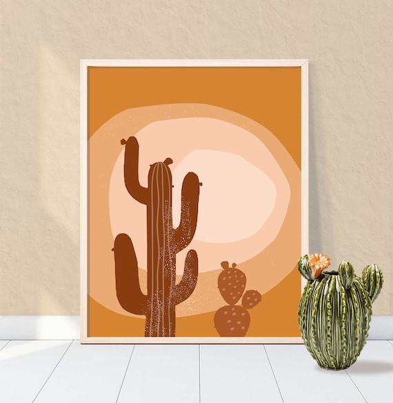 Minimalist Digital Print Abstract Wall Art Mid Century Modern Printable Boho Decor Burnt Orange Art Desert Cactus Wall Art Abstract