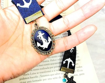 Ribbon bookmark, blue and white.