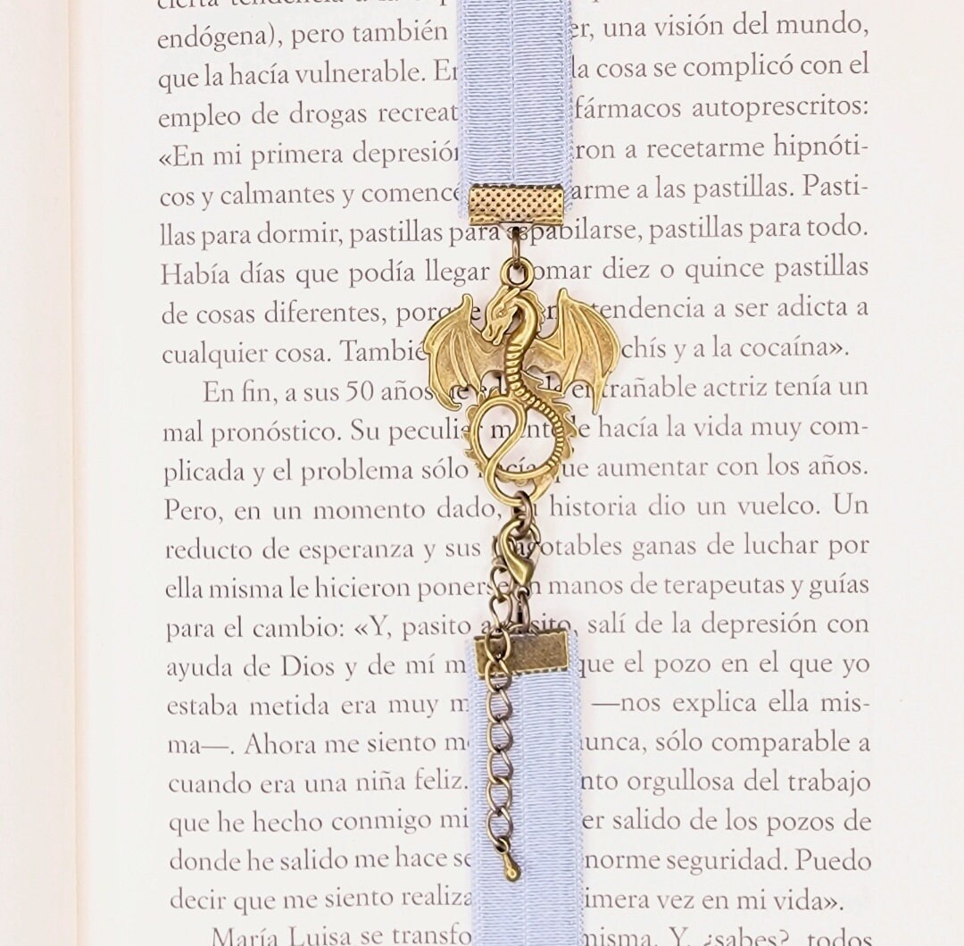 Elastic Bookmark, Adjustable, Gray Elastic and Bronze Dragon. - Etsy