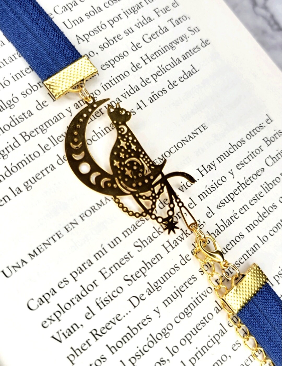 Elastic Bookmark, Adjustable, Blue and Gold. - Etsy